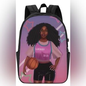 Black Girl Magic Backpack, Afro African Girl Hold Basketball Bookbag, 17 Inches